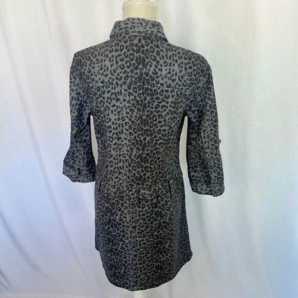80s Vintage Denim Leopard Print Mini Dress Sz 10 Black & Grey Metal Rockerchic - Picture 3 of 13